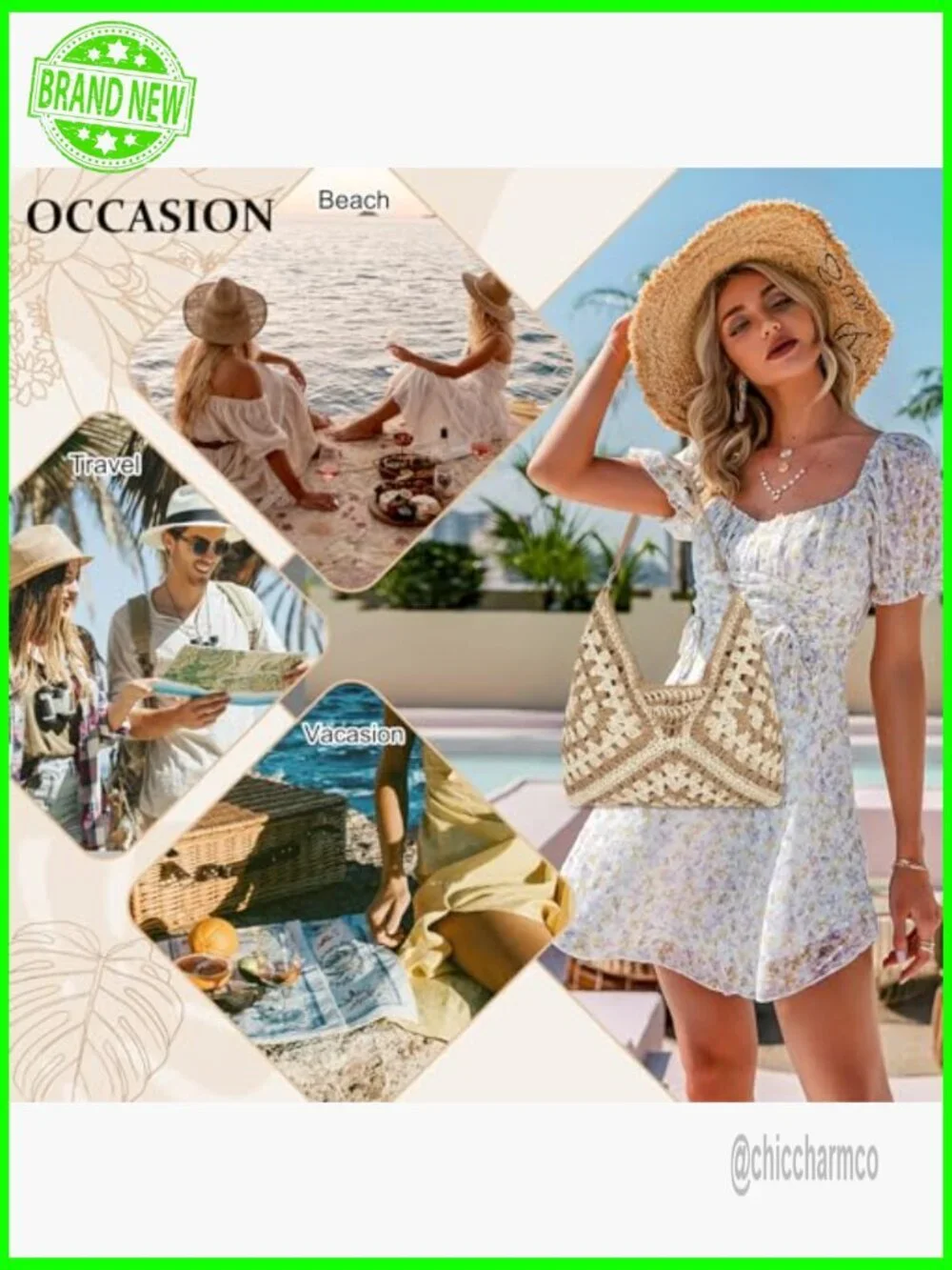 Straw Hobo Tote Bag Adjustable Strap Foldable Travel Beach Bag